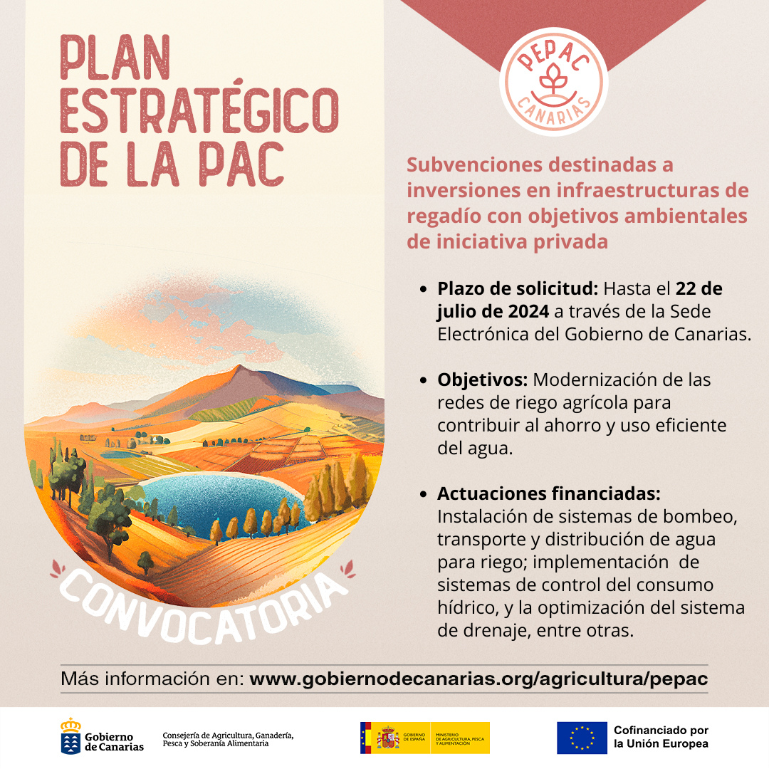 El Gobierno de Canarias convoca subvenciones del PEPAC a inversiones en infraestructuras de regadío por 1,7 millones de euros